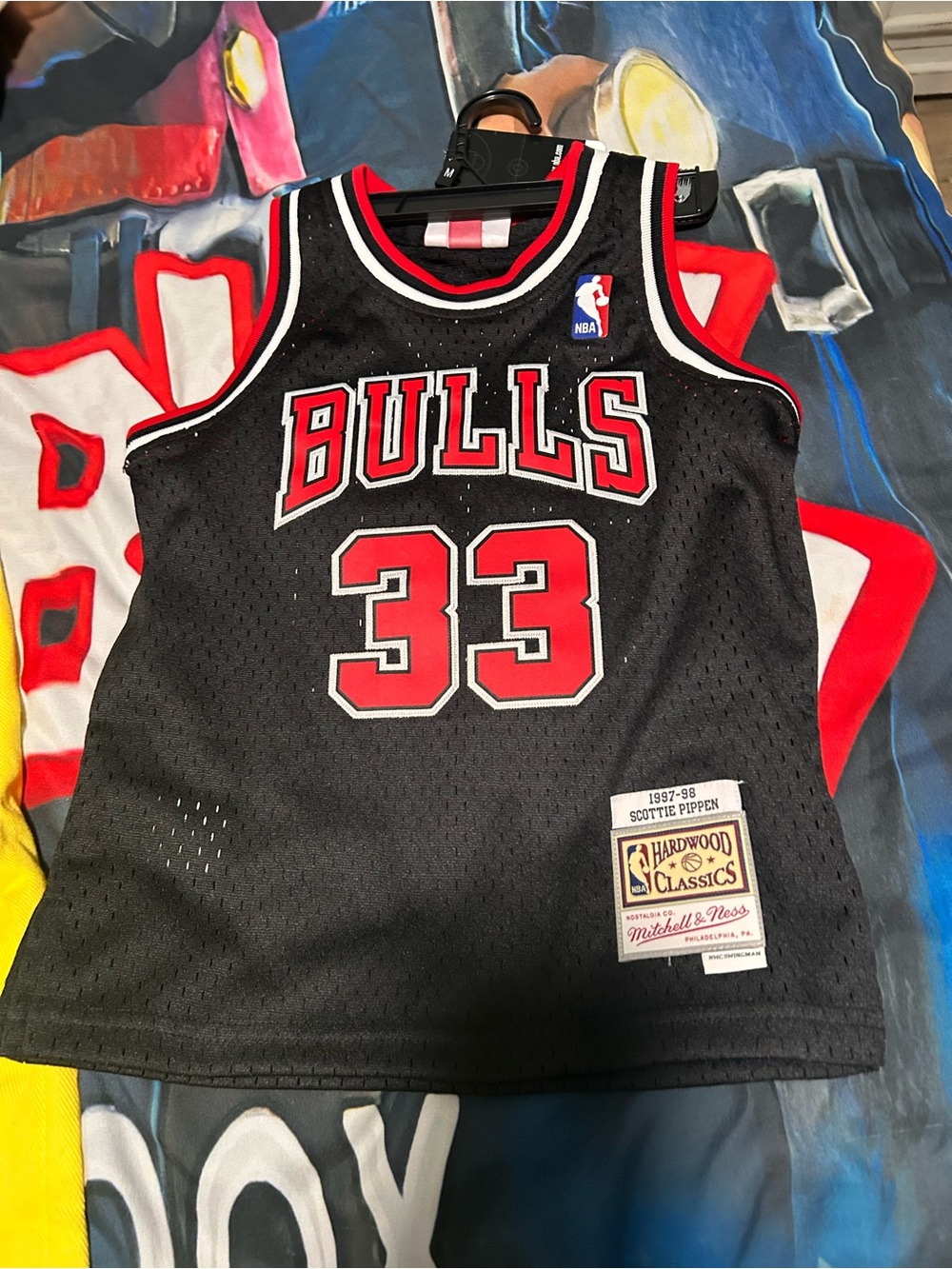 Mitchell & Ness Black and Red Chicago Bulls #33 Kids Jersey